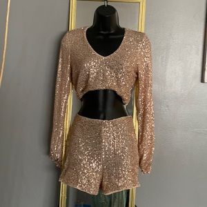 2 Piece Crop Top Short set with zippered top and shorts